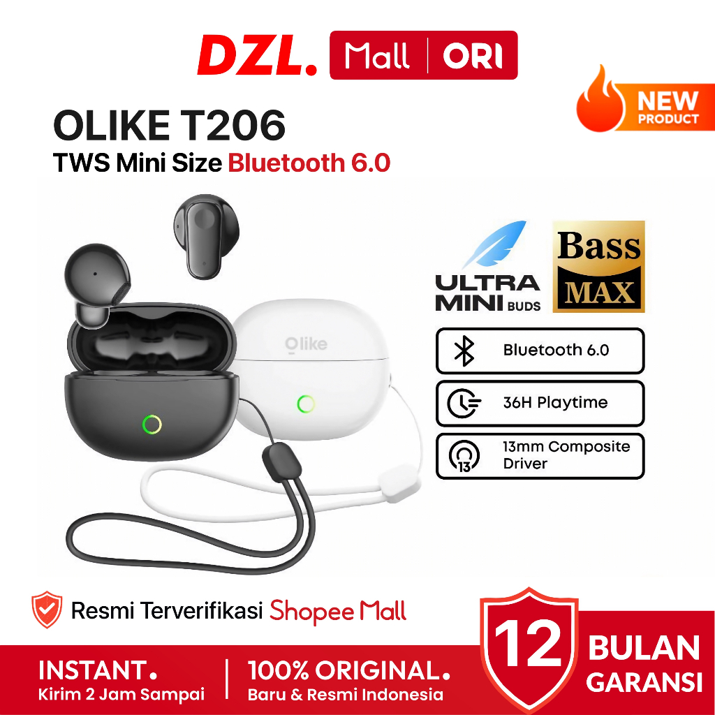 DZL - OLIKE T206 TWS Headset Earphone 13mm Deep Bass Bluetooth 6.0 36H Playtime for Android iPhone