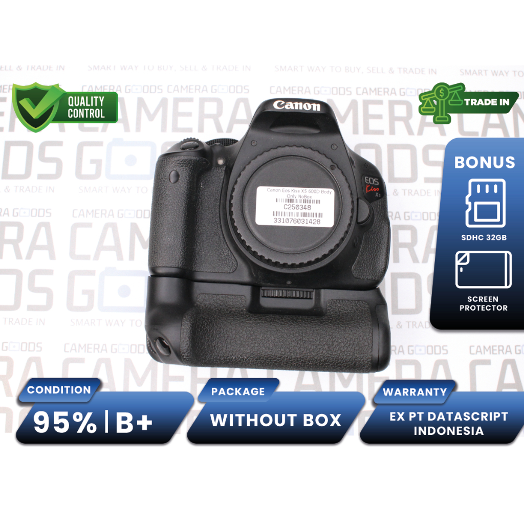 Kamera Canon EOS Kiss X5 600D with Grip DSLR APSC Camera Second Bekas Grade B+ / EOS 600 D - C250348