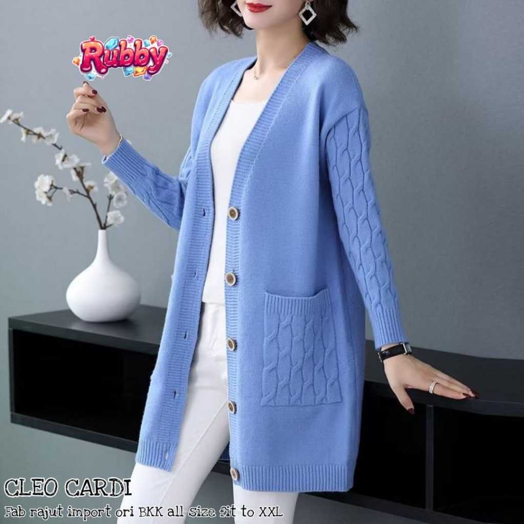 CLEO CARDI Long Outer Cardigan Wanita Rajut Import Tebal Premium Oversize Jumbo Original Rubby Korea