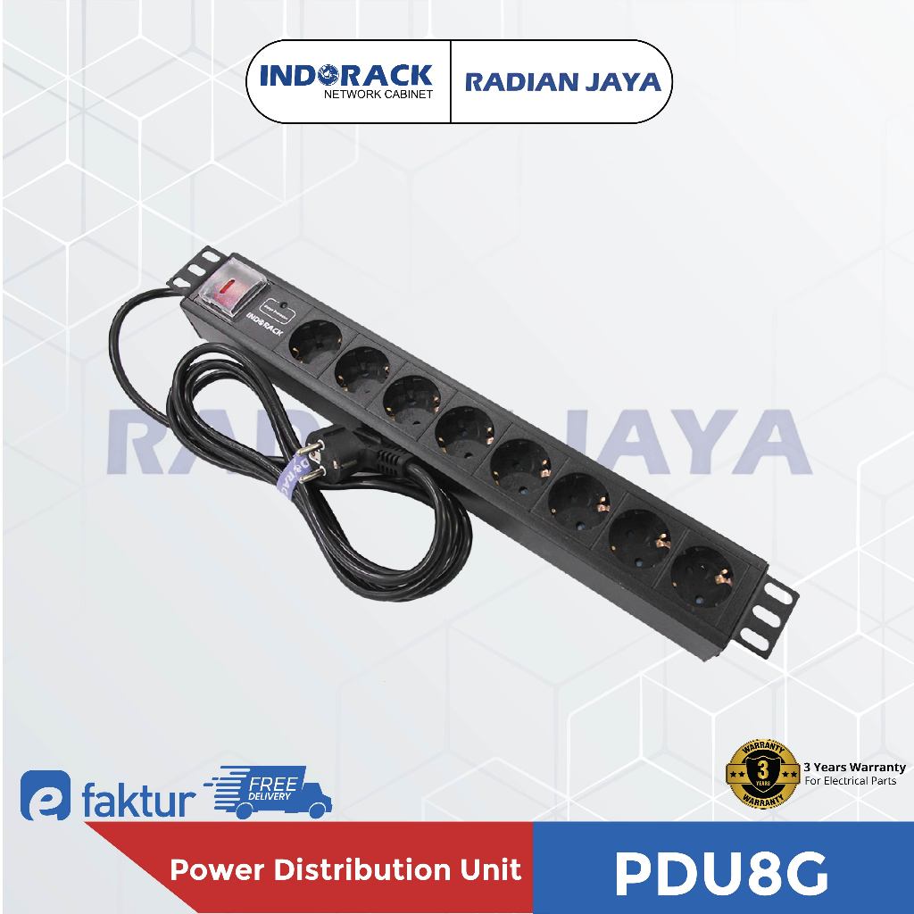 Indorack PDU 8 Outlet Germany Colokan 8 Slot PDU8G