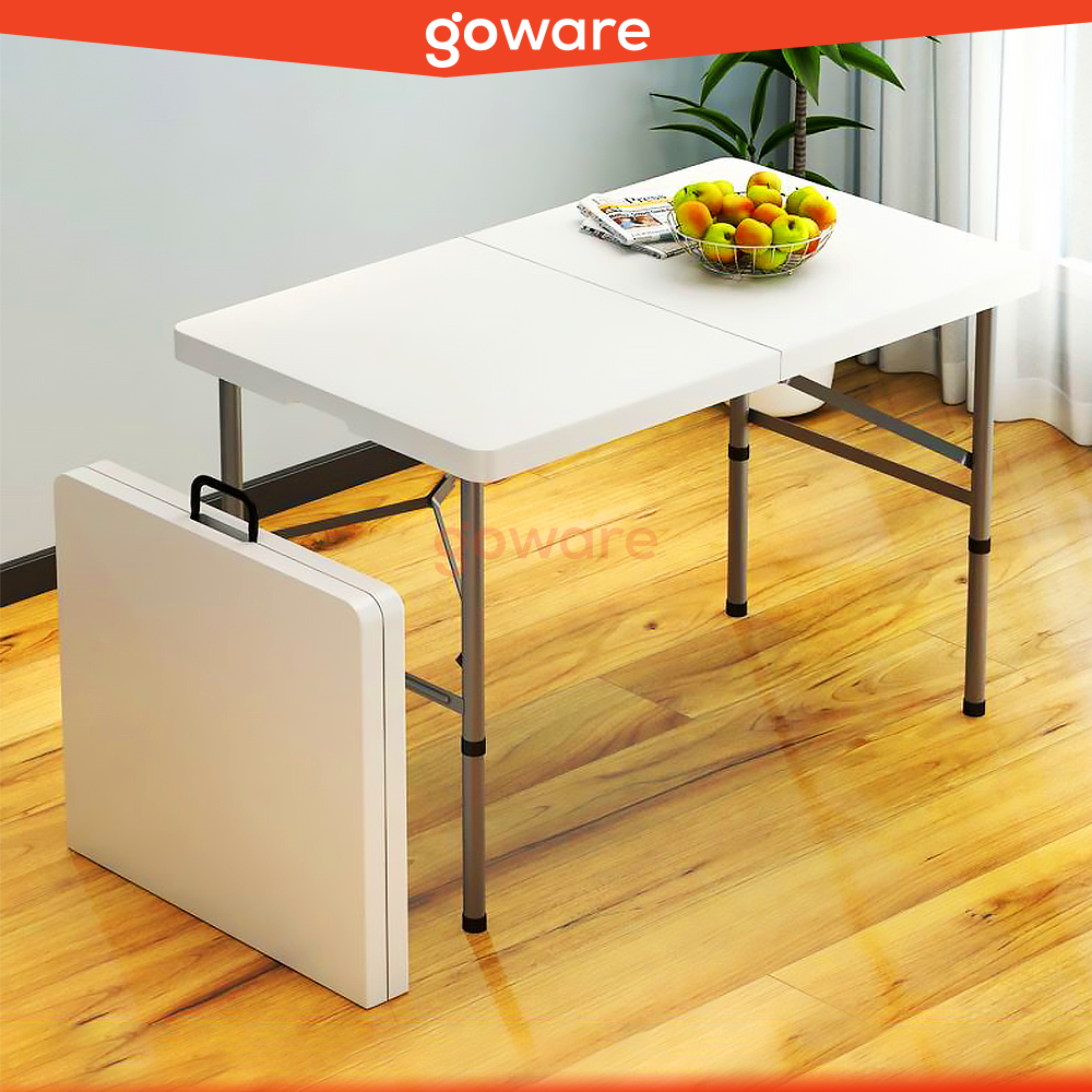 Goware Meja Lipat Dagang Bentuk Koper Plastik Tebal Kaki Besi Anti Karat Portable Serbaguna