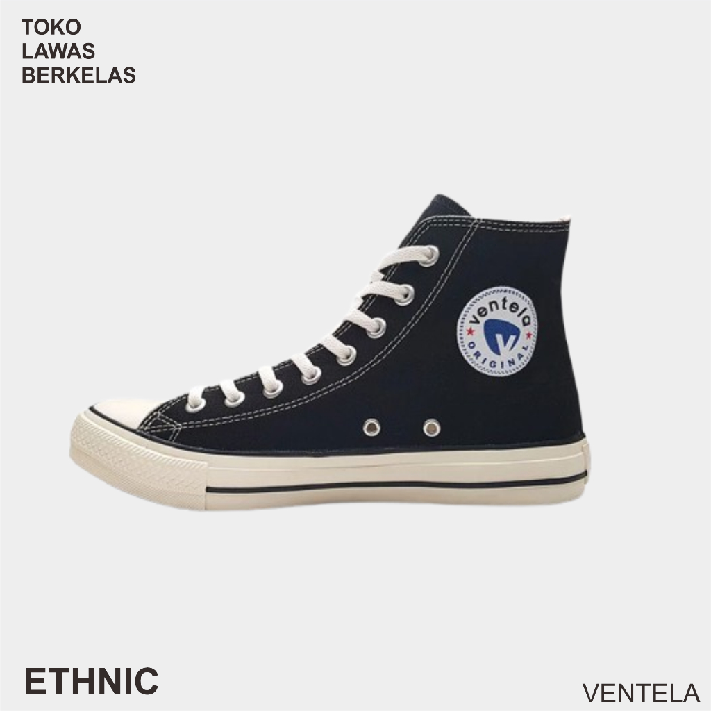 Sepatu Ventela Ethnic Black Natural High Cut - Ventela Shoes Hitam Putih Black White Sepatu Sekolah