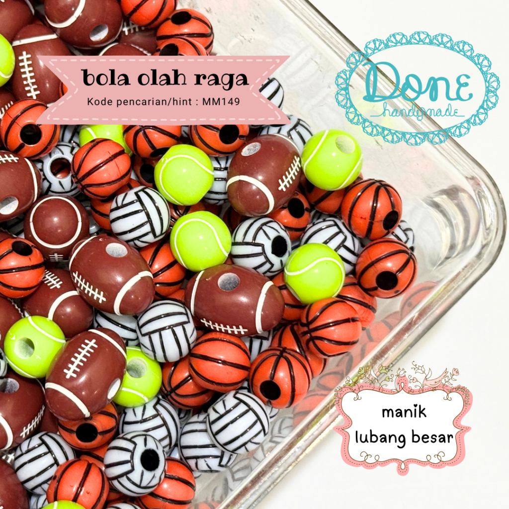 done handymade manik bola tenis tennis ball beads MM149 basket ball bola basket bola volly ball bola