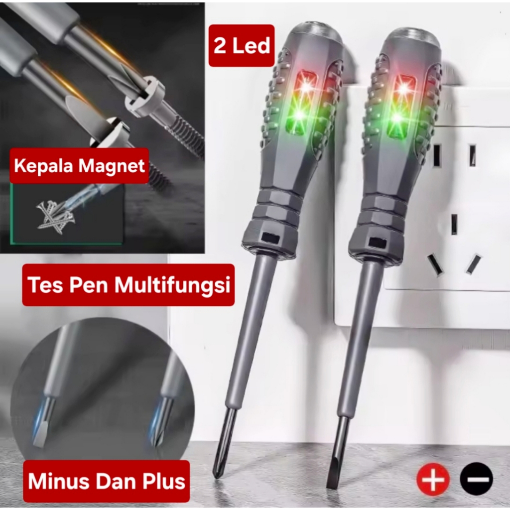Obeng Tes Pen Bolak Balik 2 LED Indikator Tester Multifungsi