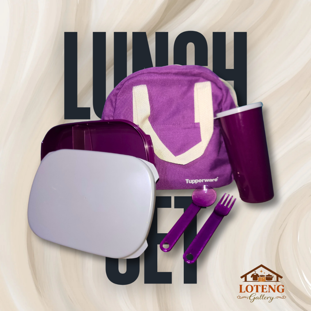 [NEW LUNCH SET] TUPPERWARE PURPLE GRAY LUNCH SET | 5 PCS INCLUDE LUNCH BAG LUNCH BOX TUMBLER SPOON F