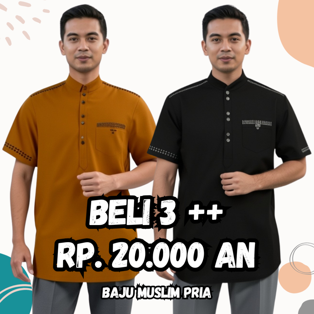 MURAHBANGET Baju Muslim Koko | Baju Stylish Koko Mandarin | Baju Lebaran Pria | Baju Ramadhan