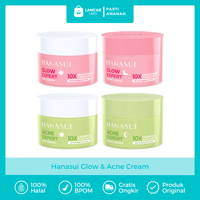 Cream Hanasui Siang Malam Pemutih Wajah Glowing Cepat Penghilang Flek Hitam Jerawat Glow Expert Krim