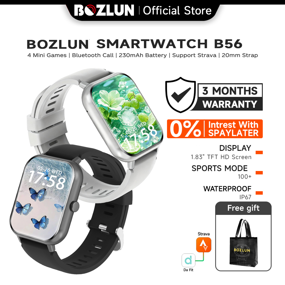 BOZLUN B56 Smartwatch 1.83" Layar Sentuh IP67 Tahan Air Pantau Detak Jantung 100+ Mode Olahraga
