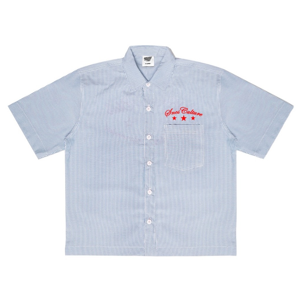 Boxy Shirt | Kemeja Pendek Boxy | Pria/Wanita | Feerix | White Blue | Snackingchoices