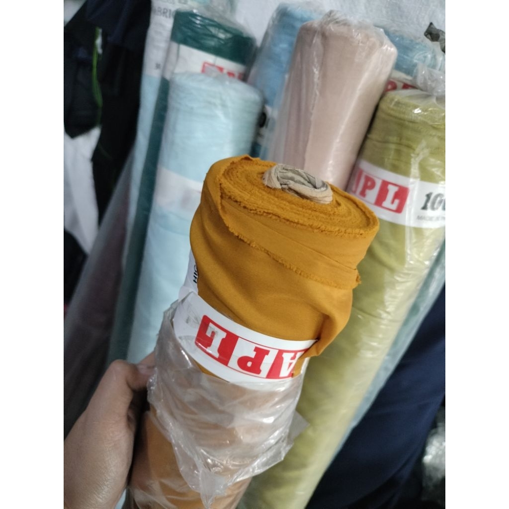 KAIN ASAHAI GRESS WARNA KUNING KUNYIT WARNA KUNING LEBAR 120CM