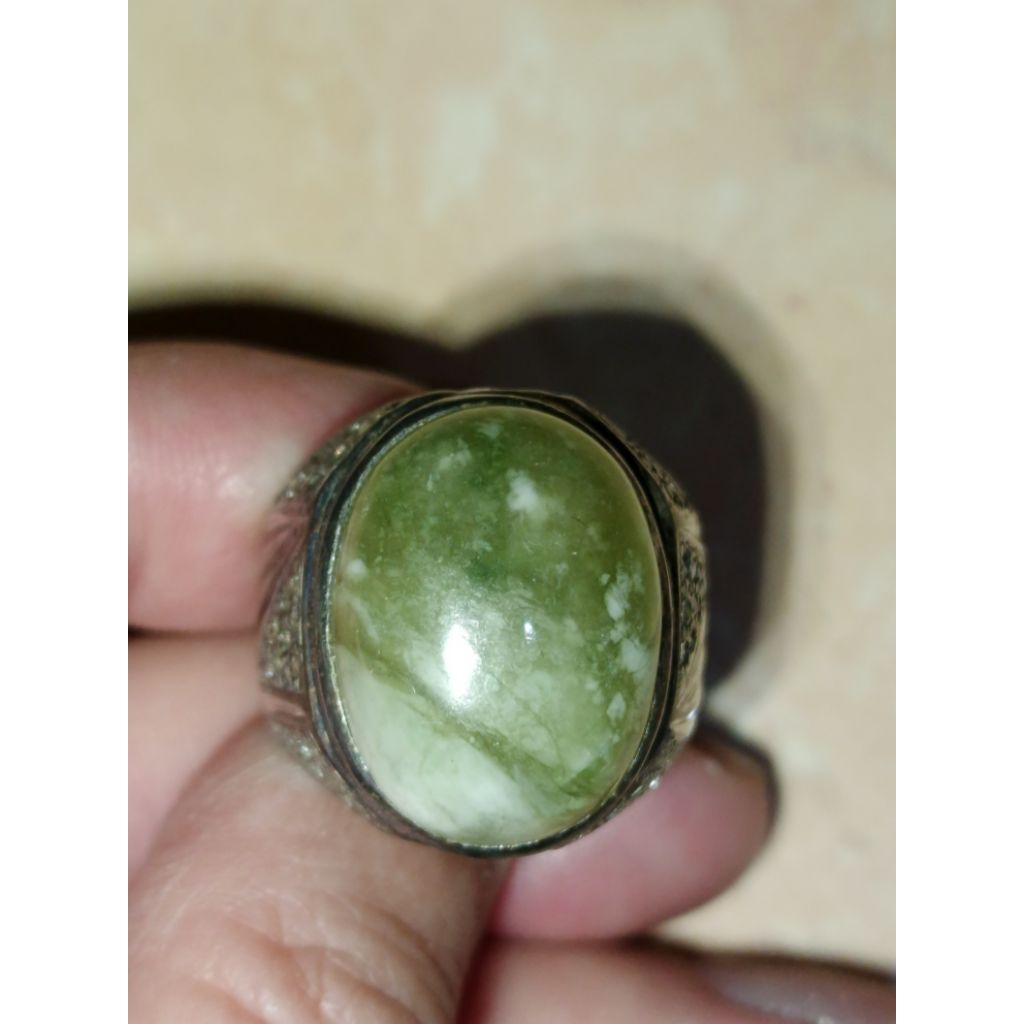 Cincin Akik Batu Alam Natural Giok Pandan Hijau