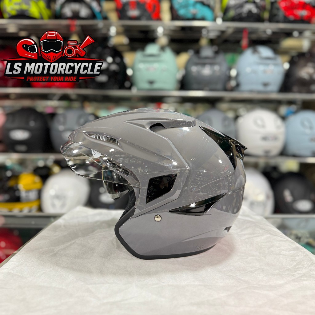 Helm Asca Premier Solid - Dim Grey Gloss Double Visor Half Face Berkualitas SNI