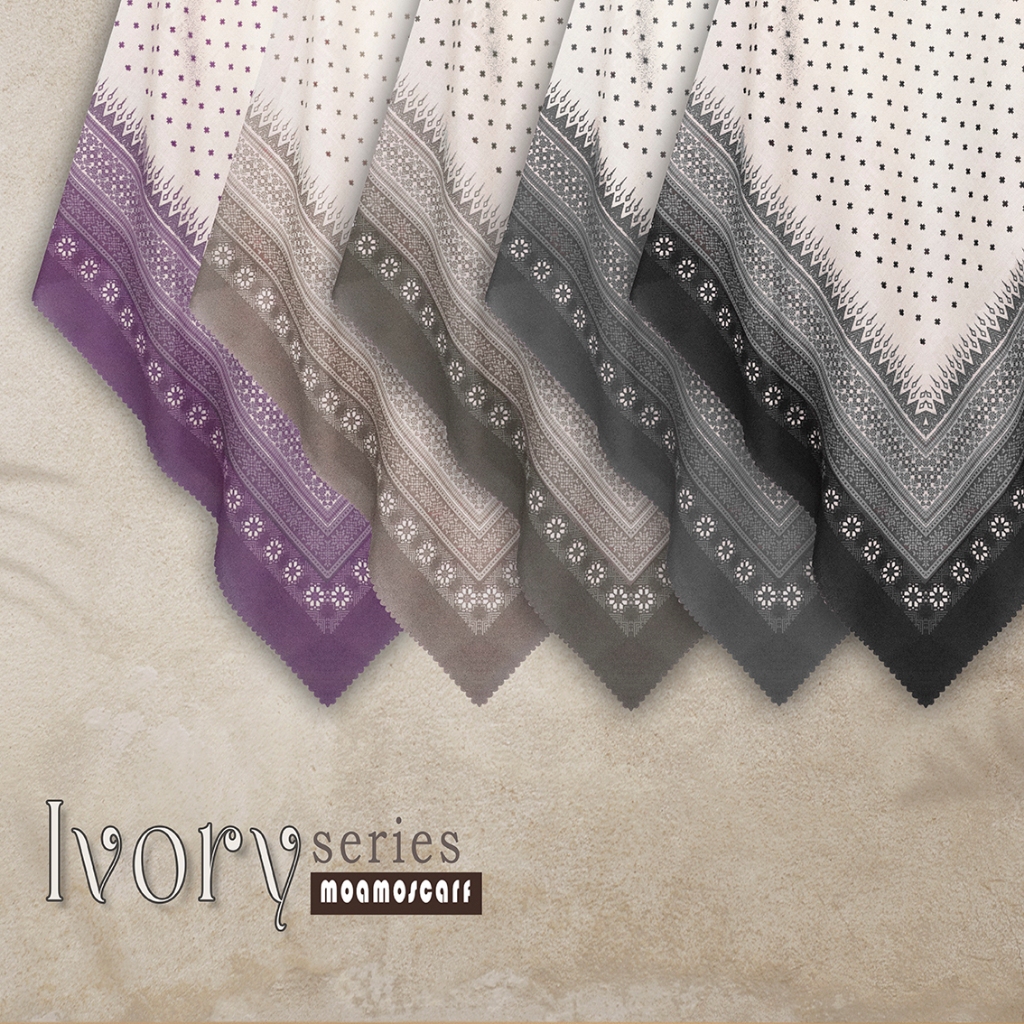 hijab segi empat motif jumbo 140x140 voal premium - Ivory Series