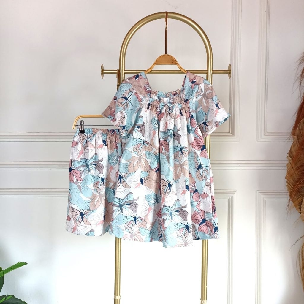 One Set Piyama Ruffle Pendek Jumbo XL Busui Friendly