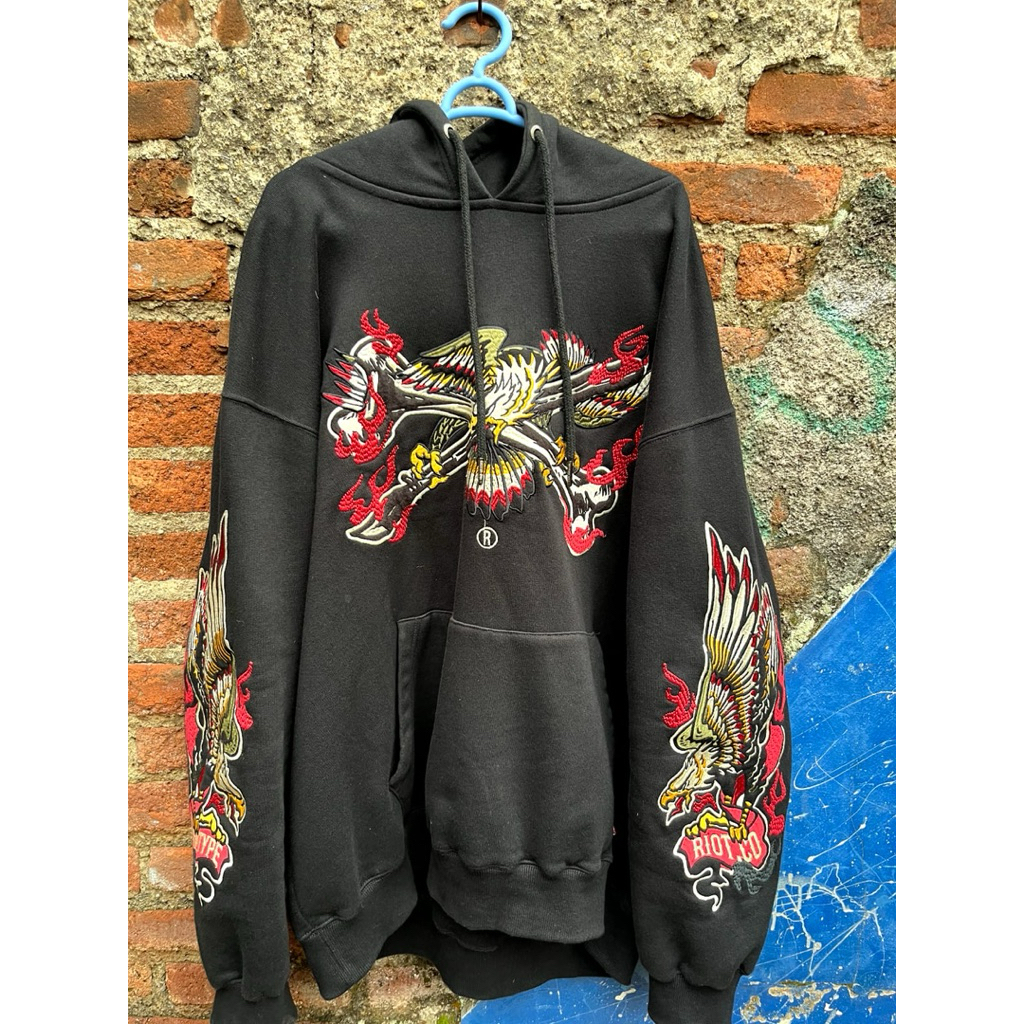 Preloved Second Hoodie Rawtype Riot Flying Eagle - Black 330 GSM Size L