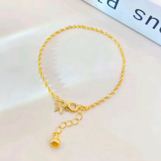 Gelang Tangan Titanium Ulir Melintir Perhiasan Mewah Warna Emas24K