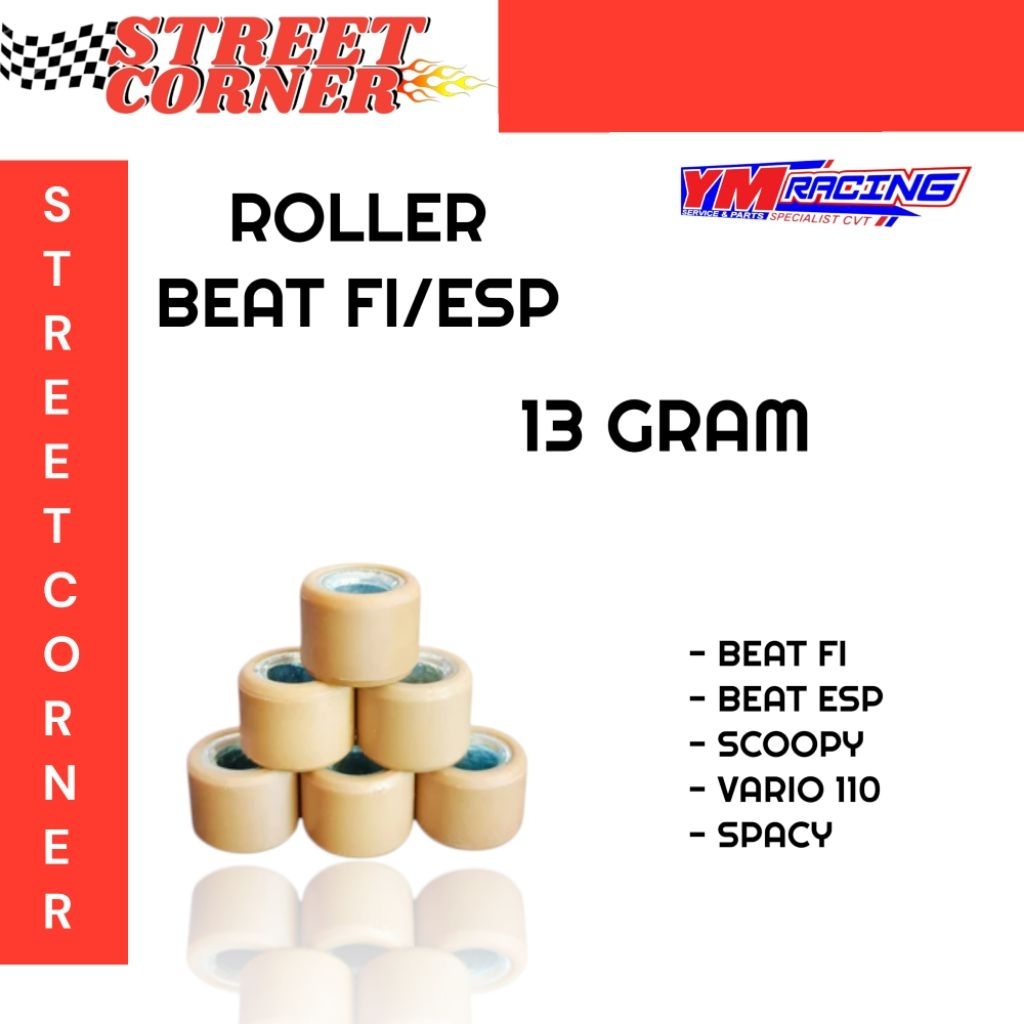 Roller beat fi 13 gram ym racing 1 set isi 6 butir / roller beat fi /beat esp/scoopy fi /scoopy esp 