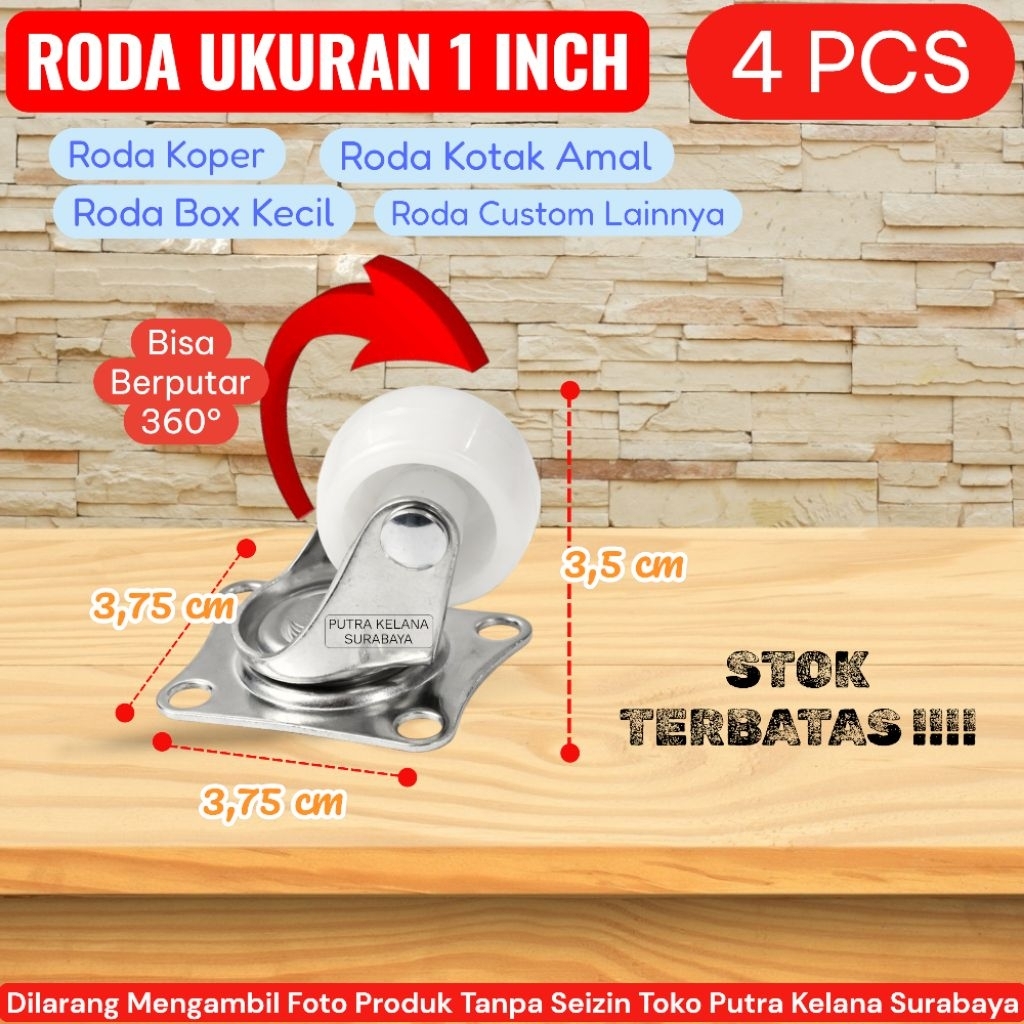 [ 4 PCS ] Roda Troli Putih 1 INCH Koper Box Kotak Custom / Roda Troli 1 inch 4 PCS