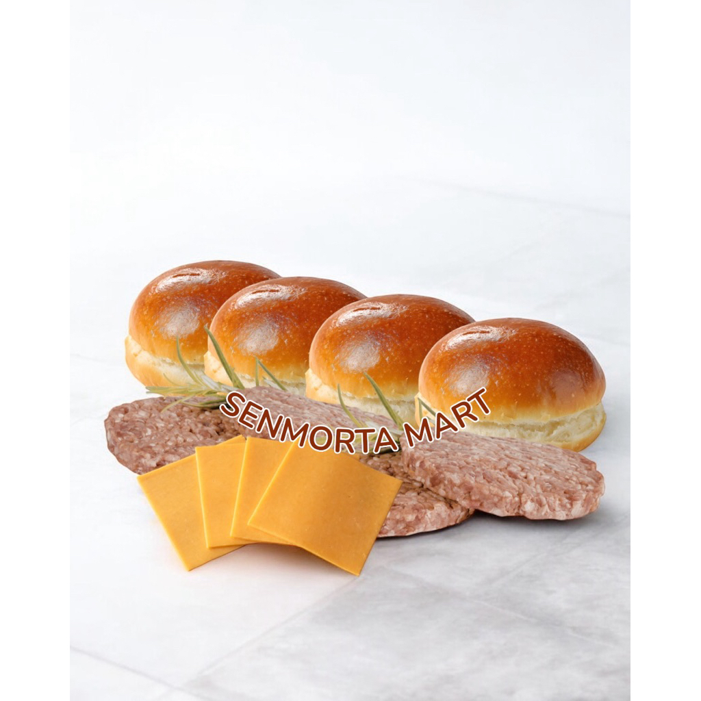 PAKET BEEF BURGER | 4 BURGER BUN | 4 BEEF PATTY | 4 CHEESE SLICE