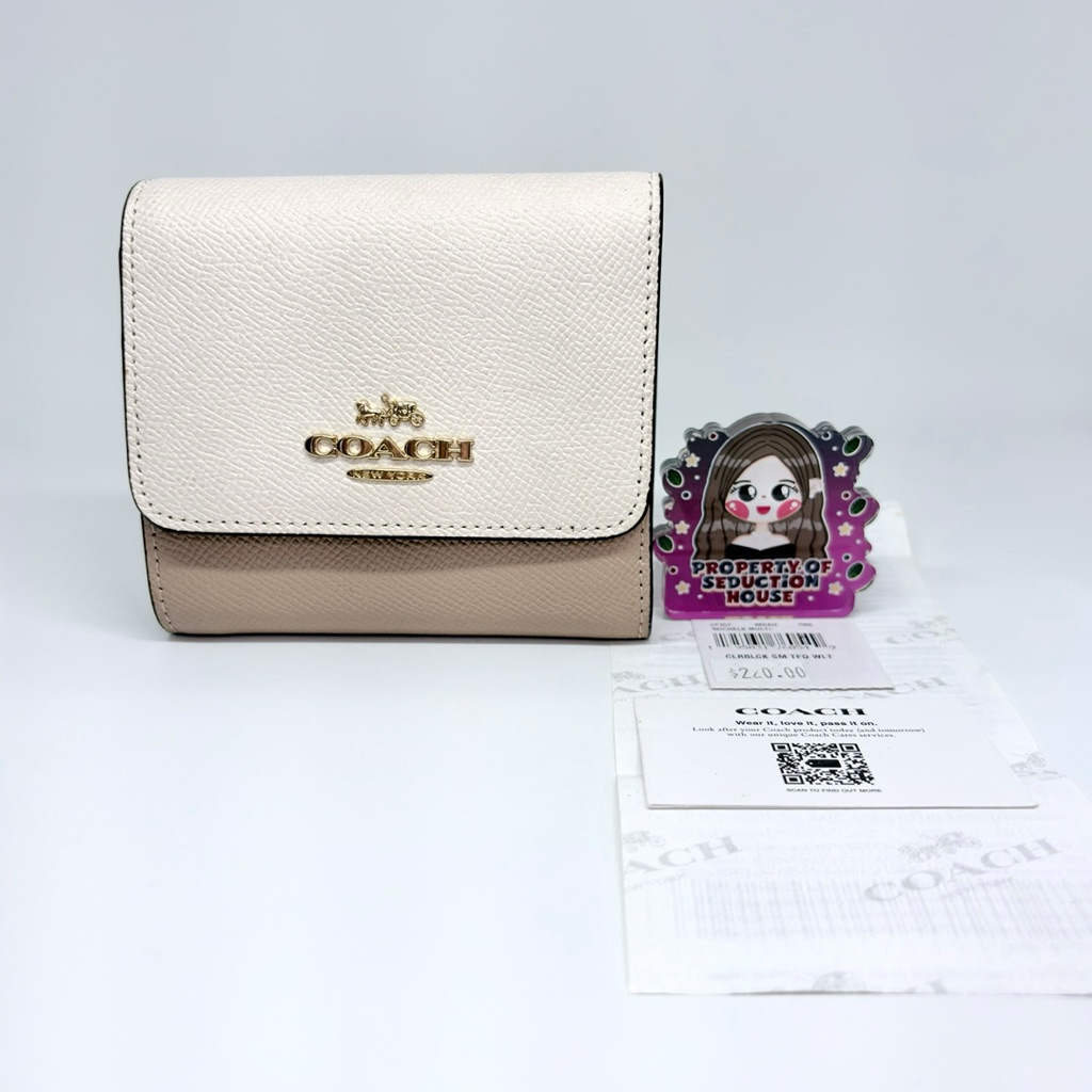 Coach Small Trifold Wallet in Colorblock Chalk Multi Leather - Dompet Coach Original Authentic