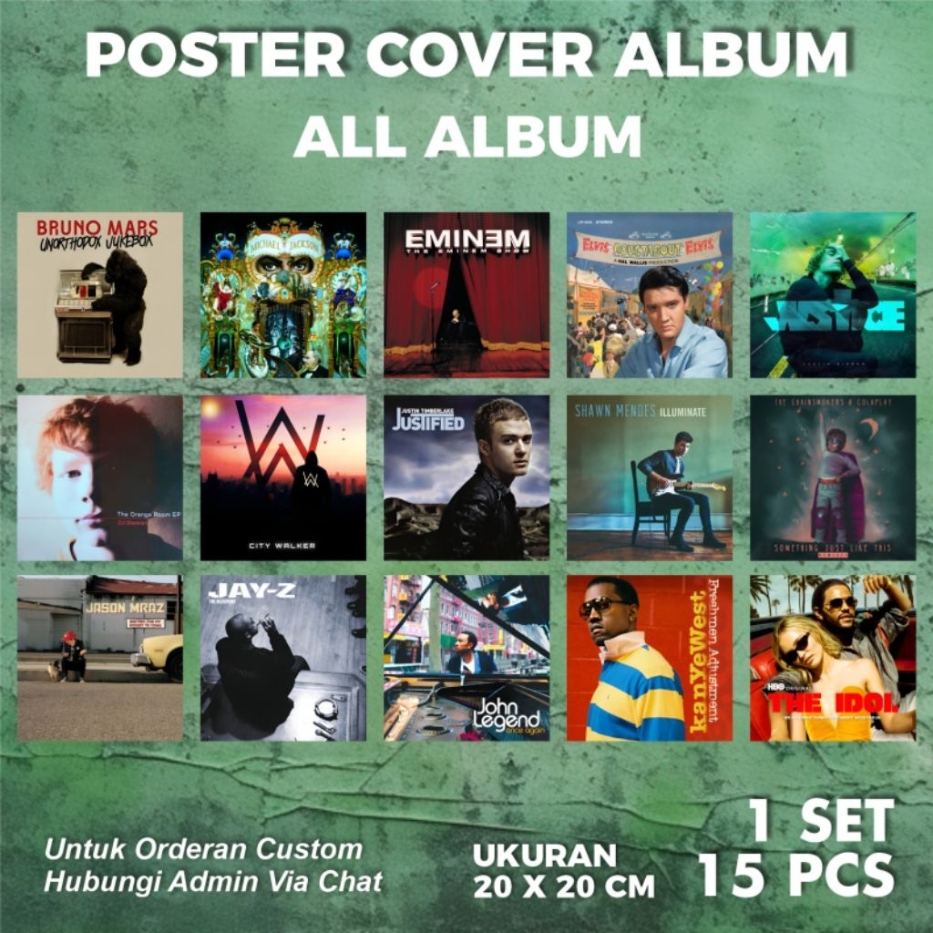 Poster Dinding Cover Album Bruno Mars, Justin Beiber, Michael Jackson, Eminem