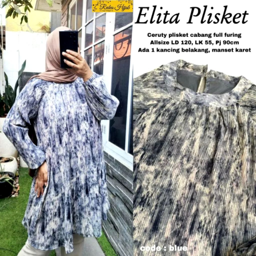 Atasan Wanita Elita Jumbo Tunik Bahan Ceruty Plisket Full Furing Motif Abstrak Allsize LD120 By Atta