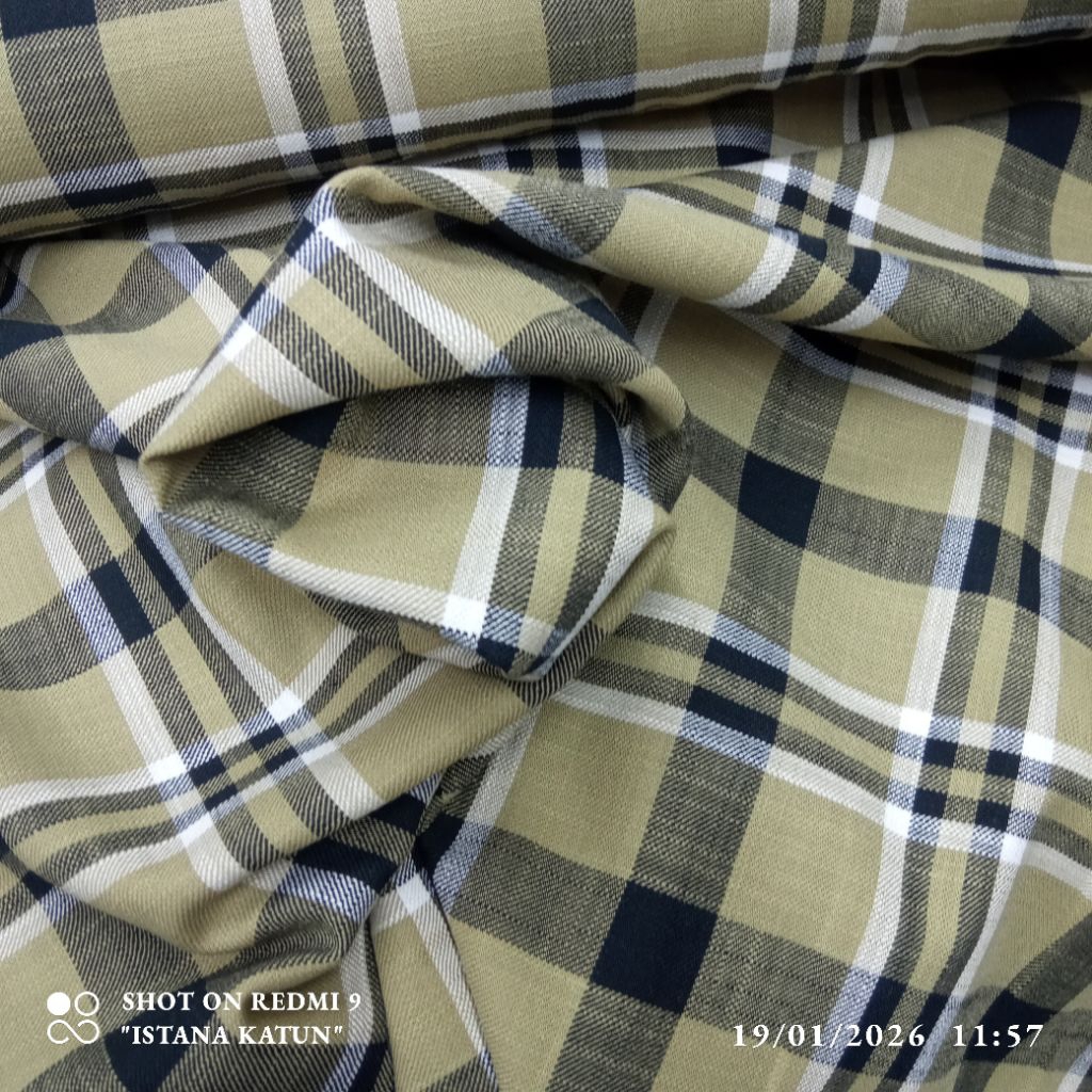 KAIN COTTON SERAT LINEN KOTAK ARMY