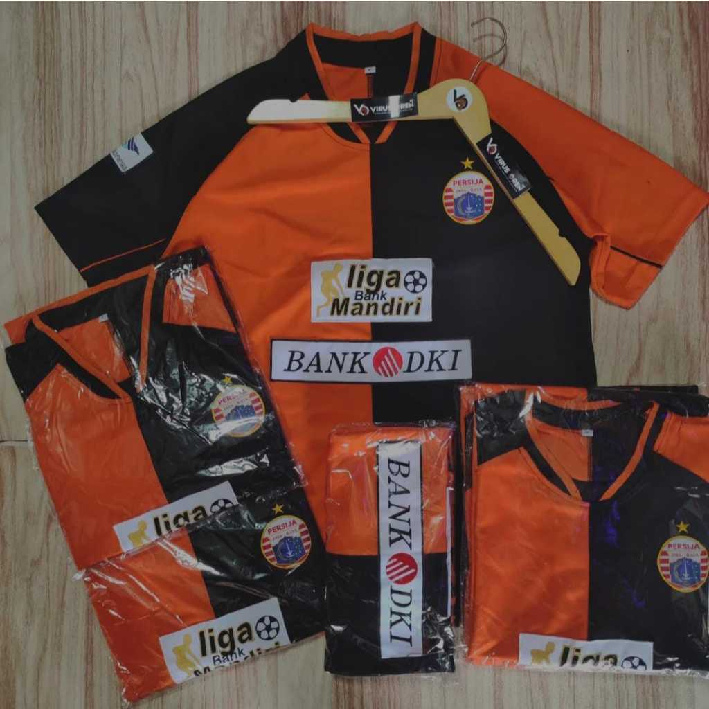 Jersey Retro Persija 2004 Kaos Bola Pria Wanita Hitam Orange S-XXL