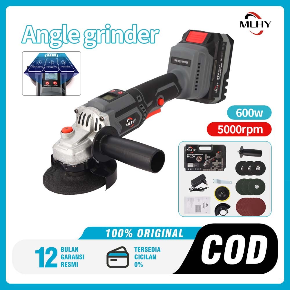 MLHY Mesin Gerinda Baterai Brushless Cordless Gerinda Cas Gerinda Portable Sudut Circular Piringan G