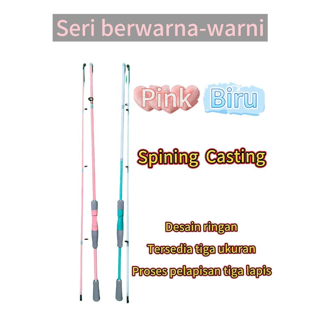 PHOENIX LAND joran Pancing Ultra Ringan 2 Ruas Bahan Fiberglass Ukuran 168cm 182cm 210cm Biru Pink c