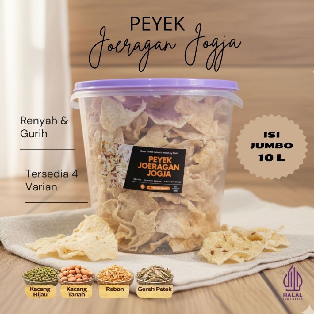 Peyek Jogja Renyah Gurih 10L Toples (1 Kg) – Peyek Kacang Tanah, Rebon, Kacang Hijau, Gereh Petek