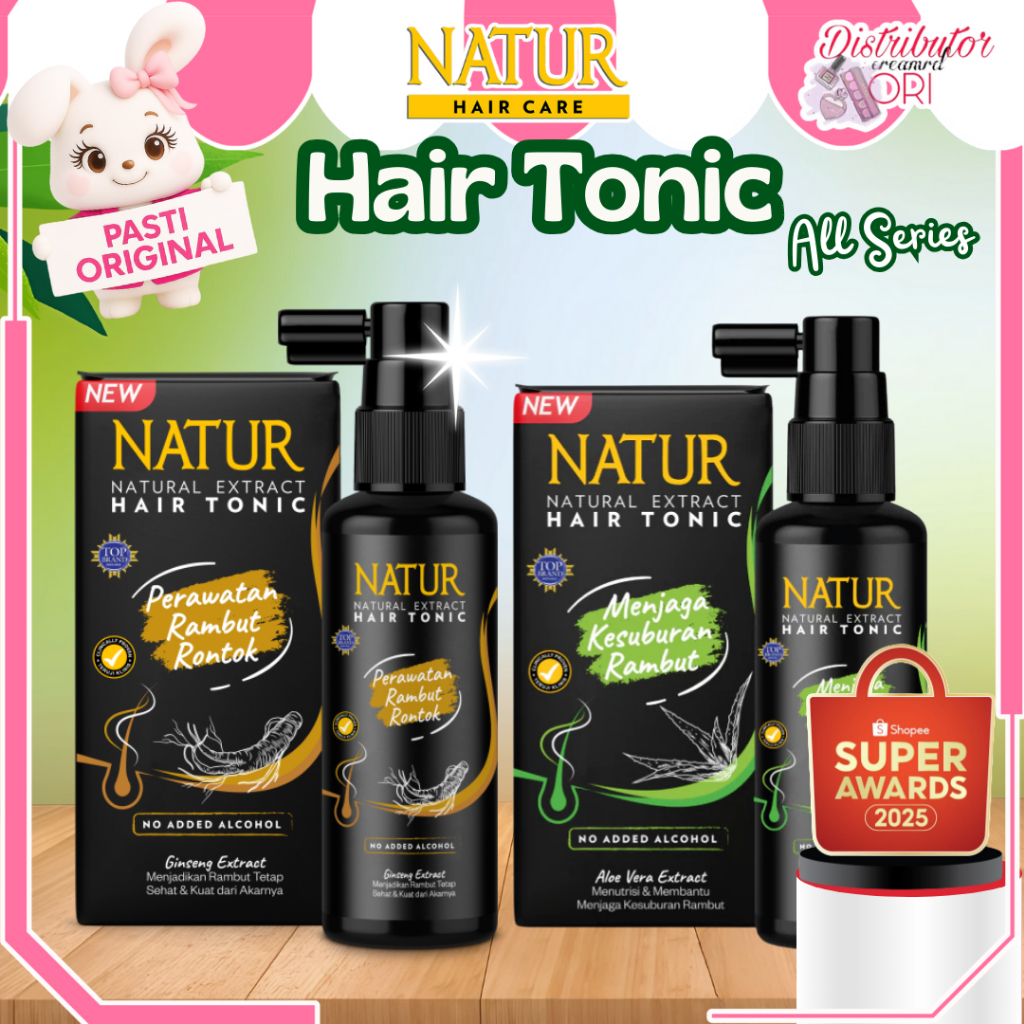 NATUR Natural Extract Hair Tonic Aloe Vera Extract | Ginseng Extract 90ml | BPOM