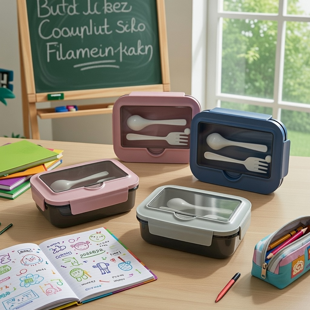 Kotak Makan Lunch Box Bento 2 Sekat Transparant Sendok Garpu 1000 ml