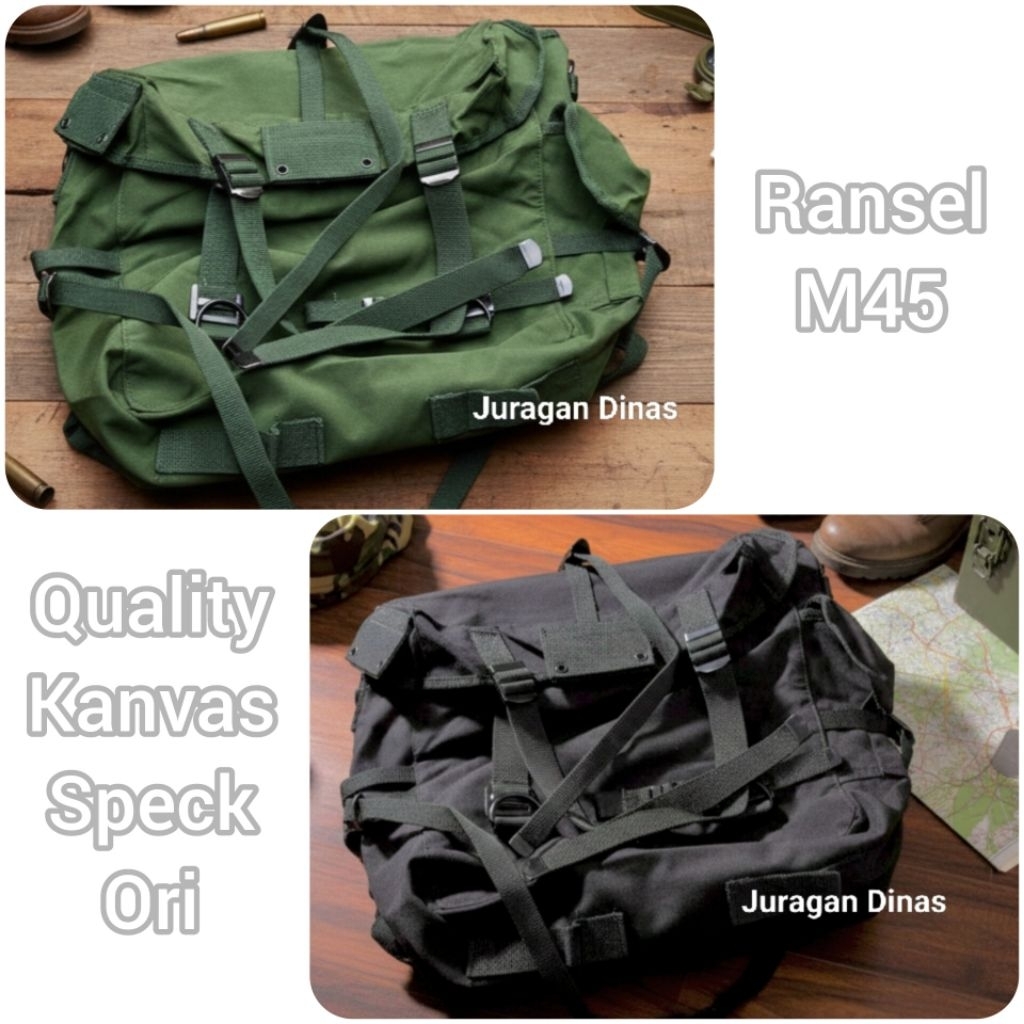 Ransel Tempur M45 Hijau Ijo TNI Hitam Brimob Anti Air