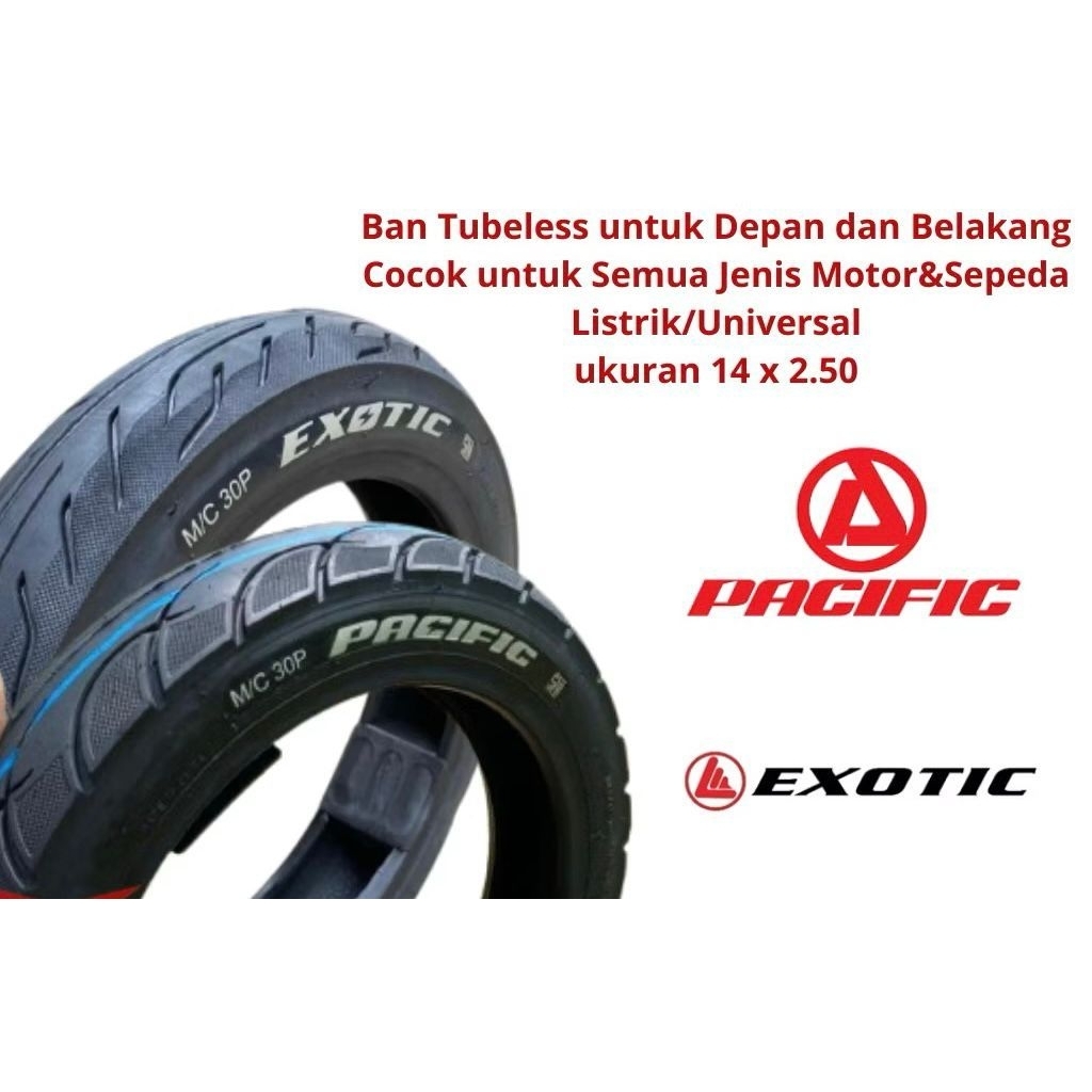 BAN TUBLES / BAN LUAR SEPEDA LISTRIK >pacific>exotic>ban luar sepeda listrik 14x 2.50 ban depan bela