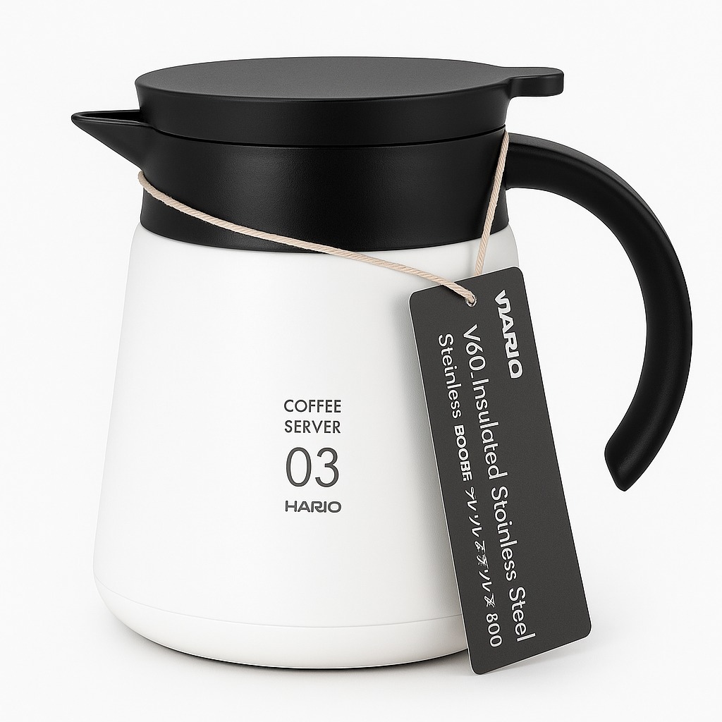 HARIO V60 Insulated Server 800ml Menjaga Suhu Stainless Steel Putih Hitam Classic