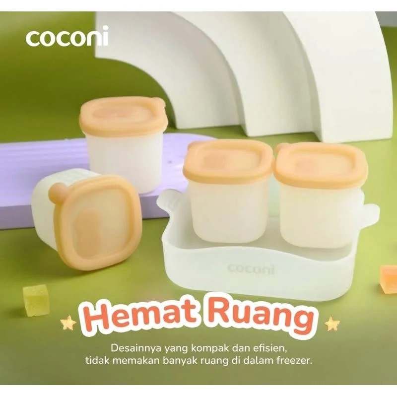 COCONI TEMPAT WADAH PENYIMPANAN MPASI CETAKAN ES BATU ISI 4 SILIKON / PORTION PODS 4PCS SILICONE TRA