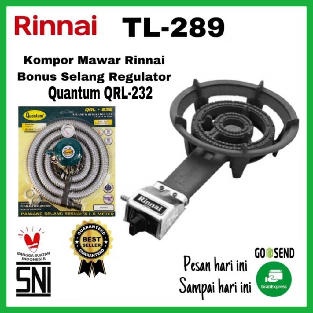 aket Kompor Mawar Rinnai TL-289 RI /  Kompor Cor 1 Tungku/Bonus Selang Regulator QUANTUM