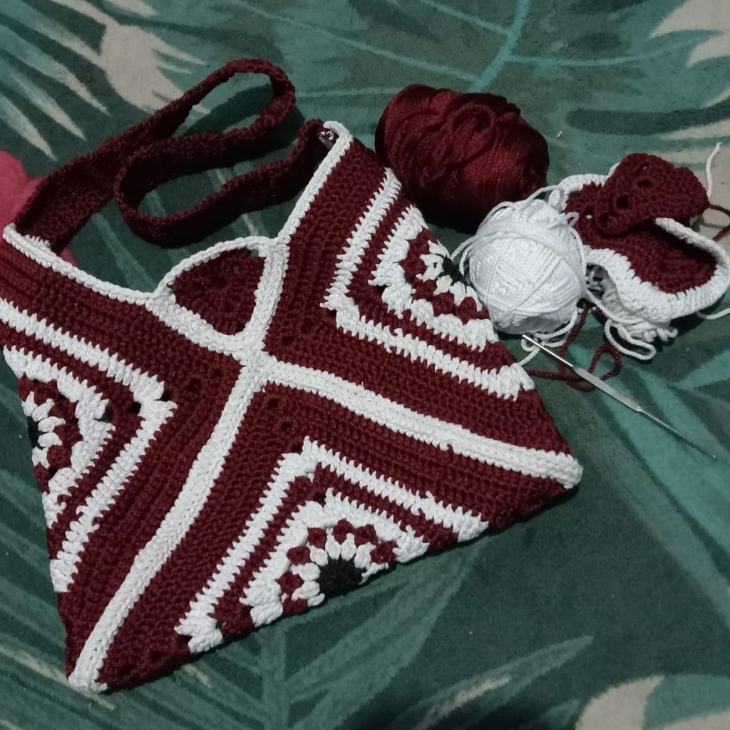 Tas Ransel Wanita Rajut Mini - Desain Elegan, Bahan Tebal, Warna maroon putih, warna biaa pilih po 2