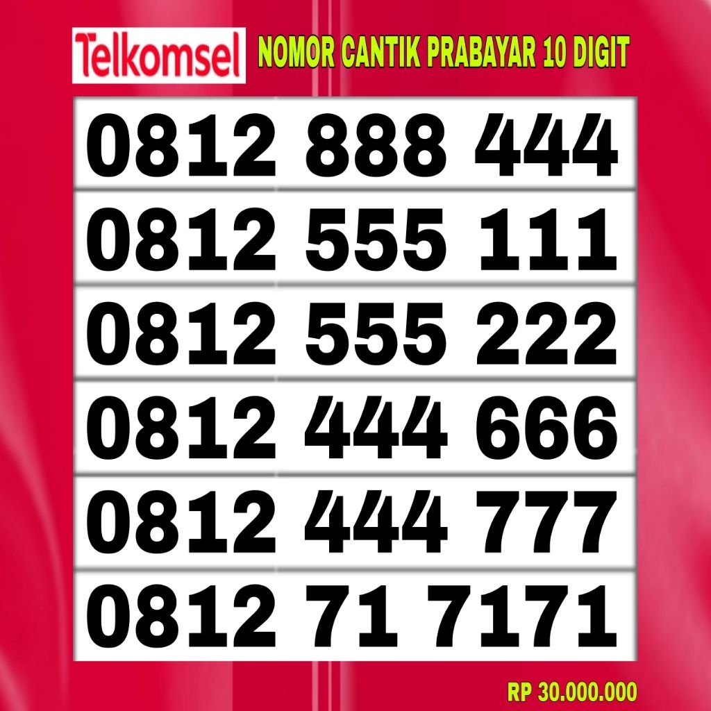 Nomor cantik kartu perdana telkomsel prabayar 10 digit 777