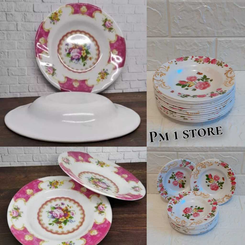 1Lusin Tatakan Gelas Melamine Motif Bunga 14 cm, Tatakan Gelas Melamin, Piring Tatakan Melamin