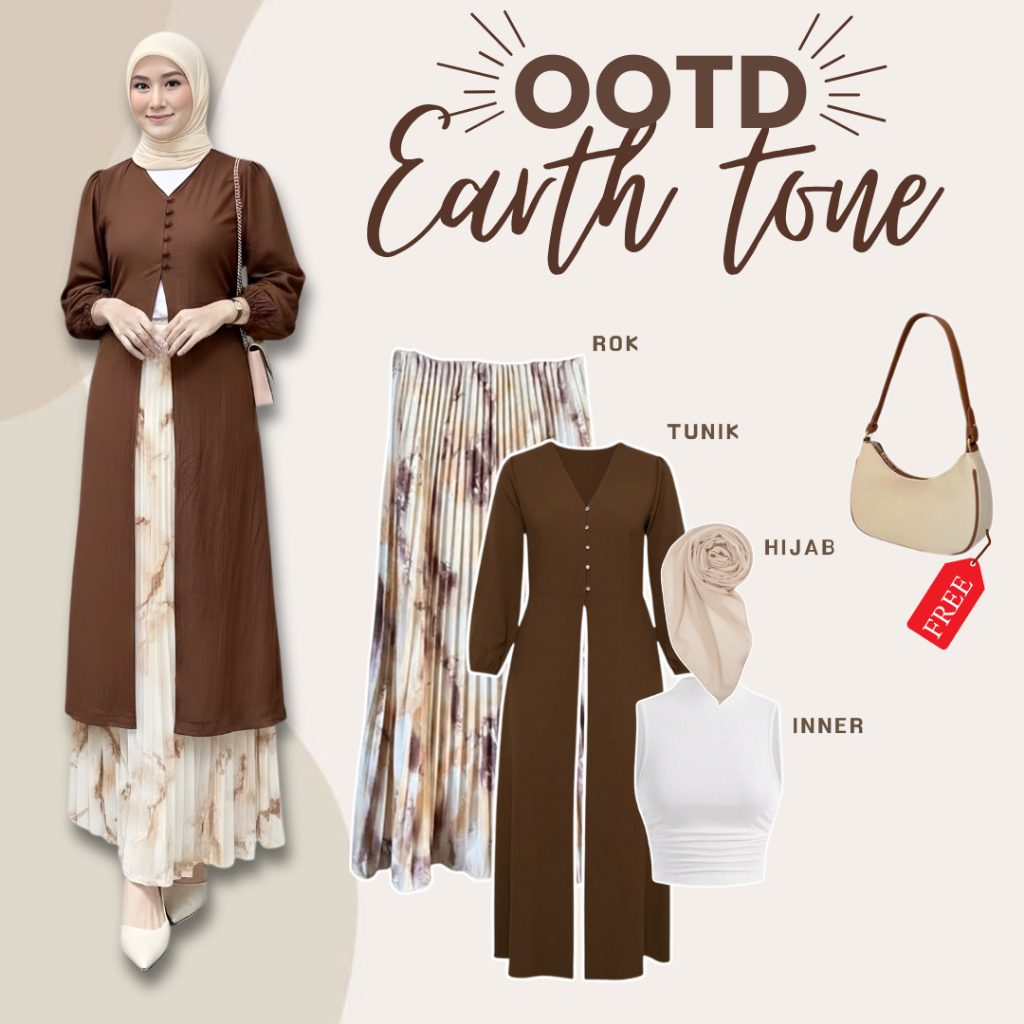 OOTD Cewek Bumi | Rok Plisket Marble - Tunik Crinkle - Tanktop Jersey Putih - Hijab Bella Square I36