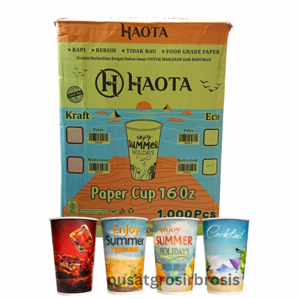 (20 PACK) Paper Cup 16 oz Gelas Kertas 16oz Gelas Paper Motif - Gelas Paper Cup 16 oz (1 Kardus)