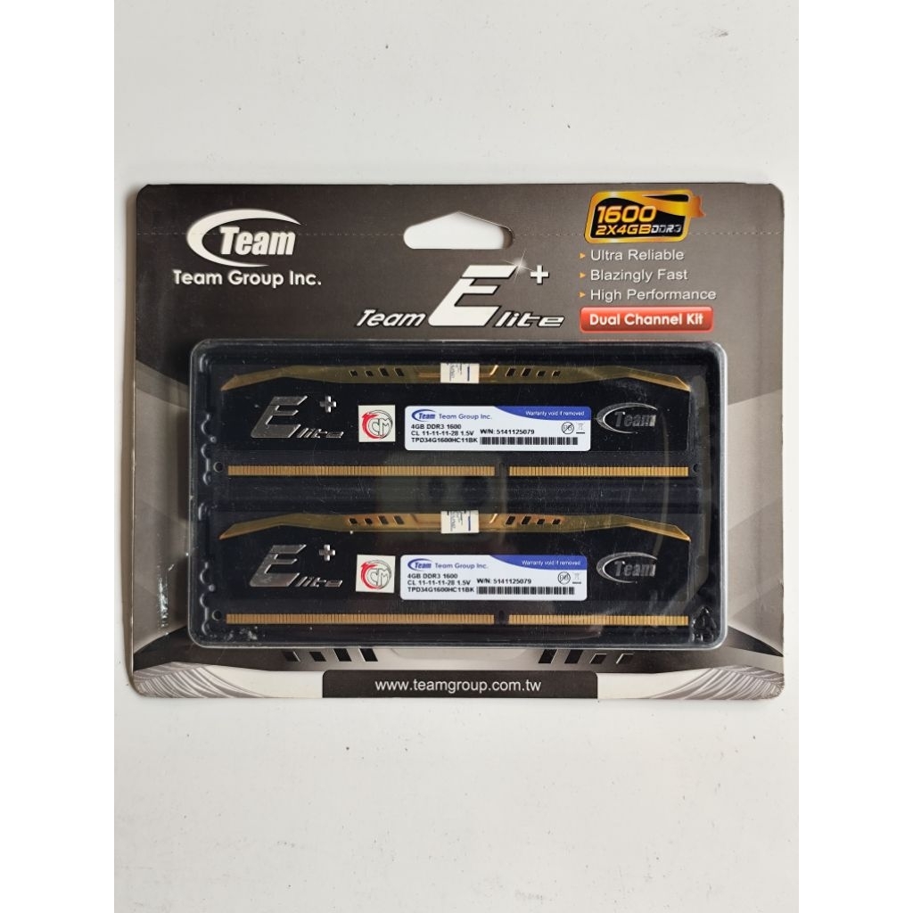 DDR3 Long DIMM Dual Channel Kit (2x4GB) 8GB PC-12800 Team Elite+ 1600Mhz