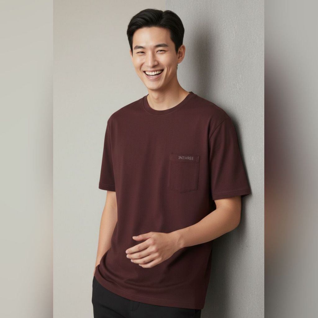 3"NThree Kaos Tangan Pendek Pria Polos Dark Choco