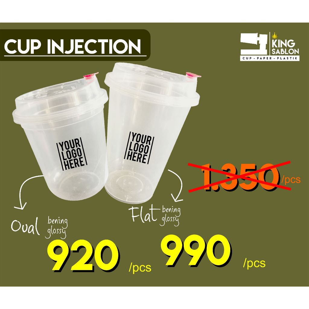 Sablon cup injection 12oz 14oz flat dan oval tutup sambung/flip sablon gelas cup injeksi