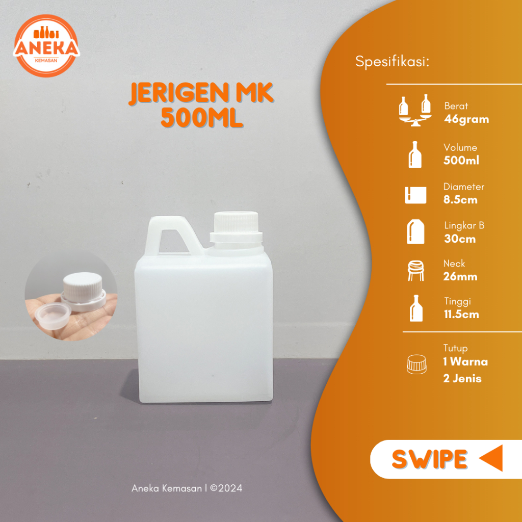 Jerigen Segel 500ml HDPE Tebal | Botol Plastik ½ Kg Food Grade | Kirim Instant & Same Day