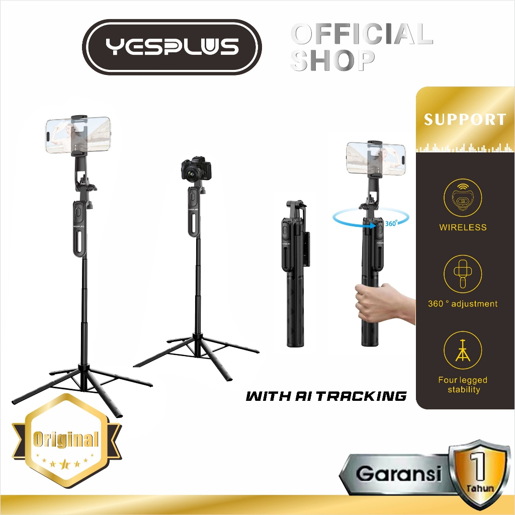 Tripod YESPLUS YS-1514 Selfie Stick Bluetooth Tongsis Tripod 180cm with Remote Portabel Tripod