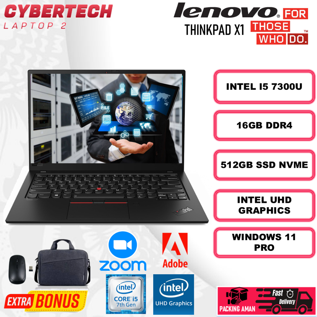 Laptop Slim Lenovo Thinkpad X1 Carbon Intel Core i5 7300U Ram 16GB SSD 512GB 14.0 FHD Windows 11 Pro