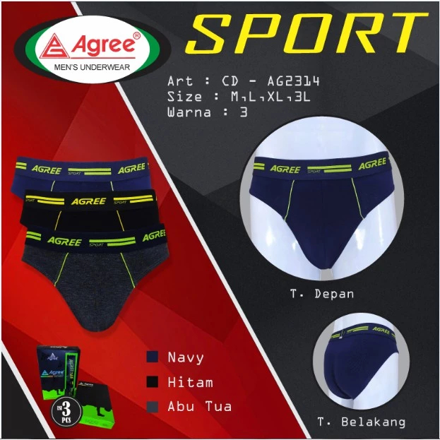 (3pcs) CD Dewasa Pria Celana Dalam Dewasa Cowok AGREE SPORT 2314